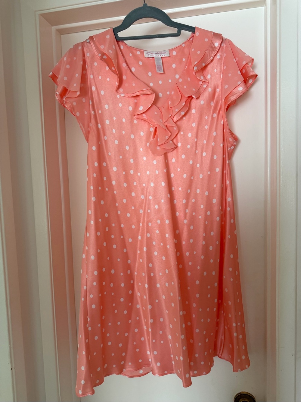 Like New Vintage Oscar de la Renta Pink Label Polka Dot Silky Babydoll Dress XL